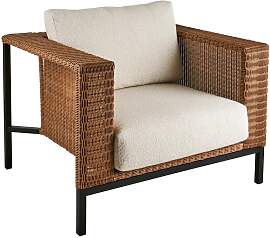 Gartensessel Shell mit Kissen, aus Rattan und