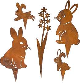 Gartenstecker Ostern 5er Set, Edelrost Osterdeko