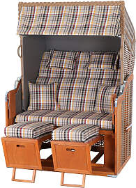 Gartenstrandkorb 2 Sitzer Stoff KARO BEIGE