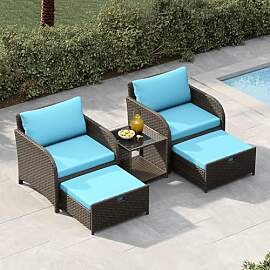 GarveeHome 5er Rattan Gartenmöbel Set mit 71cm