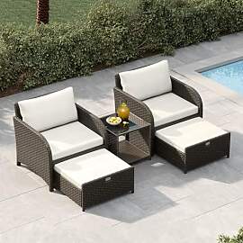GarveeHome 5er Rattan Gartenmöbel Set mit 71cm