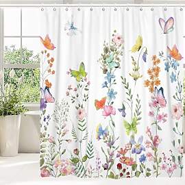 GCIREC Duschvorhang, 180x200cm, Bunte Wildblumen