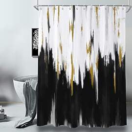 GCIREC Duschvorhang, 180x200cm, Schwarz Weiß Gold 