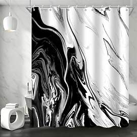 GCIREC Duschvorhang, 180x200cm, Schwarz Weiße