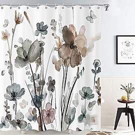 GCIREC Grau Floral Duschvorhang, Grau Braun Rosa