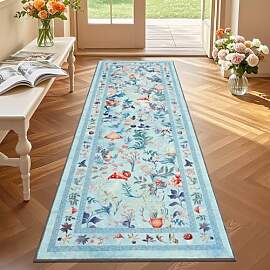 Geanup Teppich Läufer Flur 60x180 cm, Blau