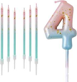 Geburtstag Kerze,Zahl 4,Rosa Blau