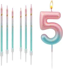 Geburtstag Kerze,Zahl 5,Rosa Blau