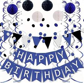 GeburtstagsDeko Marineblaue Blau Silber Happy