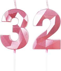 Geburtstagskerzen Zahl 32 Rosa - Rosa Kerzen 3D