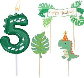 Geburtstagskerzen Zahlen 5, Dinosaurie Kerze 5