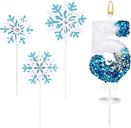 Geburtstagskerzen Zahlen 5, Schneeflocken Kerze 5