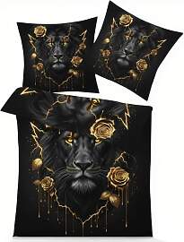GEDAEUBA Bettwäsche 200x220 Löwe - Schwarz Gold