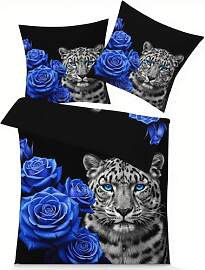 GEDAEUBA Winter Bettwäsche 135x200 Leopard Blaue