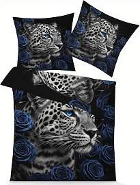 GEDAEUBA Winter Bettwäsche 135x200 Leopard Blaue