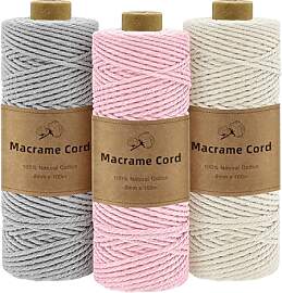 Gemtte Makramee Garn 2mm x100m, 3 Rollen Macrame