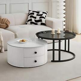 Generisch Couchtisch Rund 2er Set, Wohnzimmertisch 