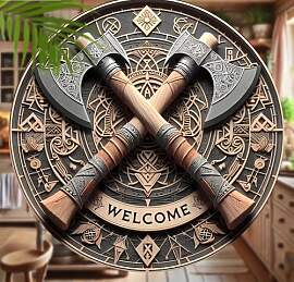 Generisch Wikinger Doppel Axt Welcome Holz Schild