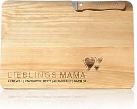 Geschenk für Mama | Schneidebrett Holz mit Messer 