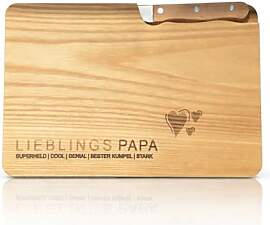 Geschenk für Papa | Schneidebrett Holz mit Messer 