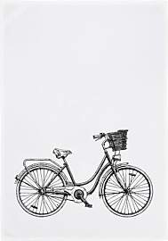 Geschirrtuch weiß, Fahrrad mit Korb