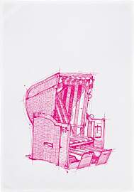 Geschirrtuch weiss, STRANDKORB, neon pink