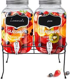 Getränke Spender Set - 2x 4l Glas mit Zapfhahn