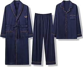 GHYUBYER Herren Satin Pyjama Lang 3 Stück Herren