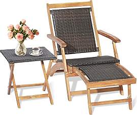 GIANTEX 2 in 1 Sonnenliege Rattan, Holz Liegestuhl 