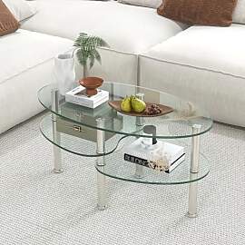 GIANTEX Couchtisch Glas Oval, Wohnzimmertisch mit