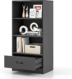 GIANTEX Regal mit Schublade, Bücherregal 4 Ebenen 
