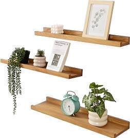Gieanoo Bilderleiste Holz, 3er-Set Eiche Wandregal 