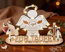 Giftota Geldgeschenk Taufe Holz mit LED