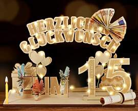 Giftota Original 15. Geburtstag Geldgeschenke Holz 