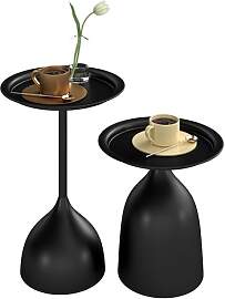 Ginhow Beistelltisch Schwarz Rund 2er Set