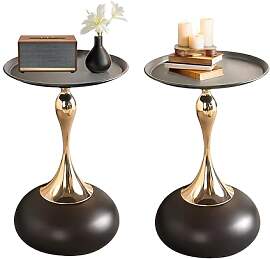 Ginhow Couchtisch Schwarz Gold, Kleiner Runder