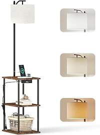 Ginhow Stehlampe Holz Vintage mit Schirm,