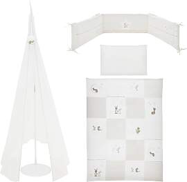 Gitterbettset Fox und Bunny in Weiß