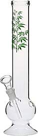 Glas Bong mit Blattverzierung - 30 cm, 14,5 mm -