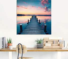 Glasbild ARTLAND "Langer Pier am See im