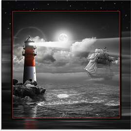 Glasbild ARTLAND "Leuchtturm und Segelschiff