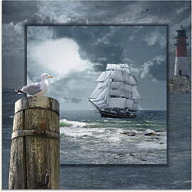 Glasbild ARTLAND "Maritime Collage mit