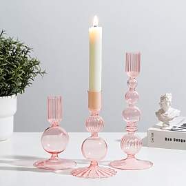 Glasseam Glas Kerzenständer Stabkerzen Rosa: 3er