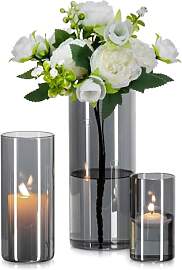 Glasseam Glasvase Zylinder Vase Grau: 3 Stück