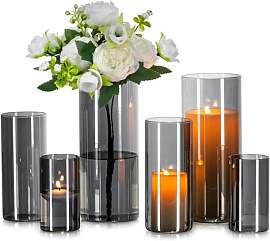 Glasseam Glasvase Zylinder Vase Grau: 6 Stück