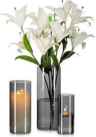 Glasseam Grau Glasvase Zylinder Vase Rund: 3er