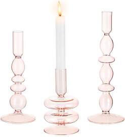 Glasseam Kerzenständer Glas, 3er Set Kerzenhalter 