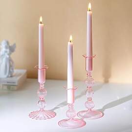 Glasseam Kerzenständer Stabkerzen Glas Rosa: 3er