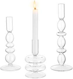 Glasseam Klar Kerzenhalter Stabkerze, 3er Set