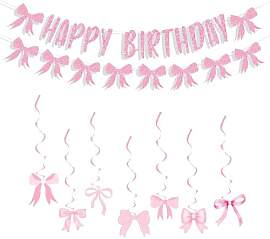 Gleemix Happy Birthday Girlande Rosa mit Schleifen 
